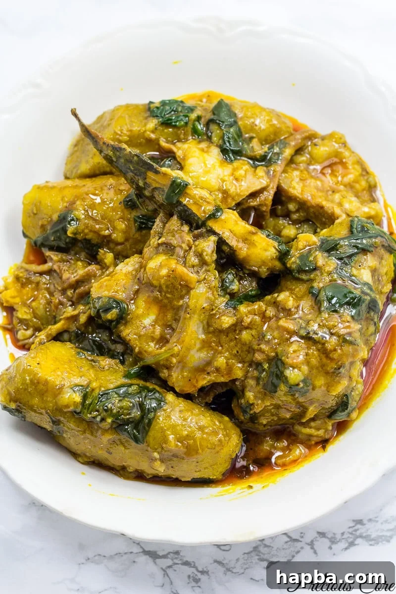 Cameroonian plantain porridge, a delicious one-pot meal with various proteins and vegetables.