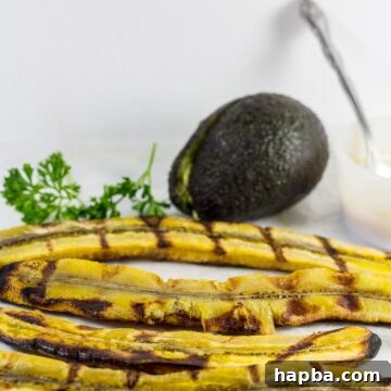 Grilled plantains with an avocado.