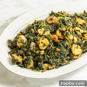 Cameroon Spinach Stew with Chicken and Shrimp, recipe card hero image