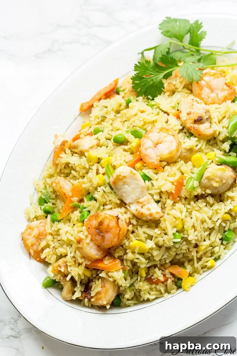 Cameroon fried rice - chicken and shrimp fried rice