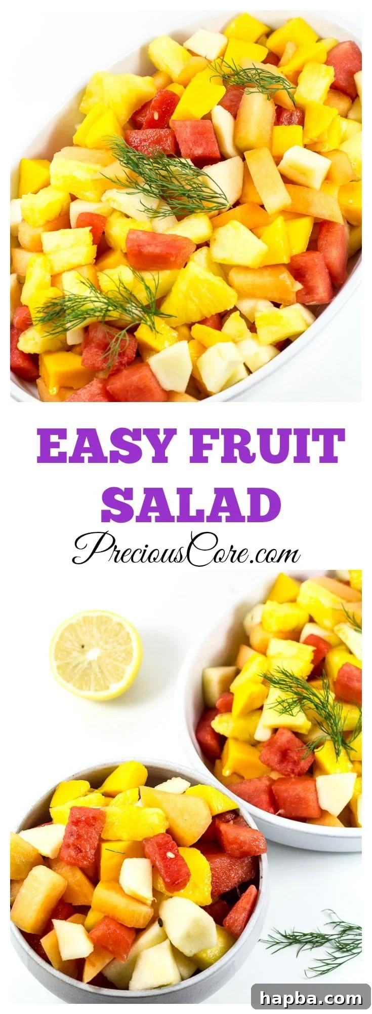 Authentic Cameroonian Fruit Salad Tutorial 6 A visually appealing collage with text "Easy Fruit Salad" prominently displayed, featuring a diverse array of colorful, fresh fruits. The image is designed to attract readers interested in simple, healthy, and quick fruit recipes.