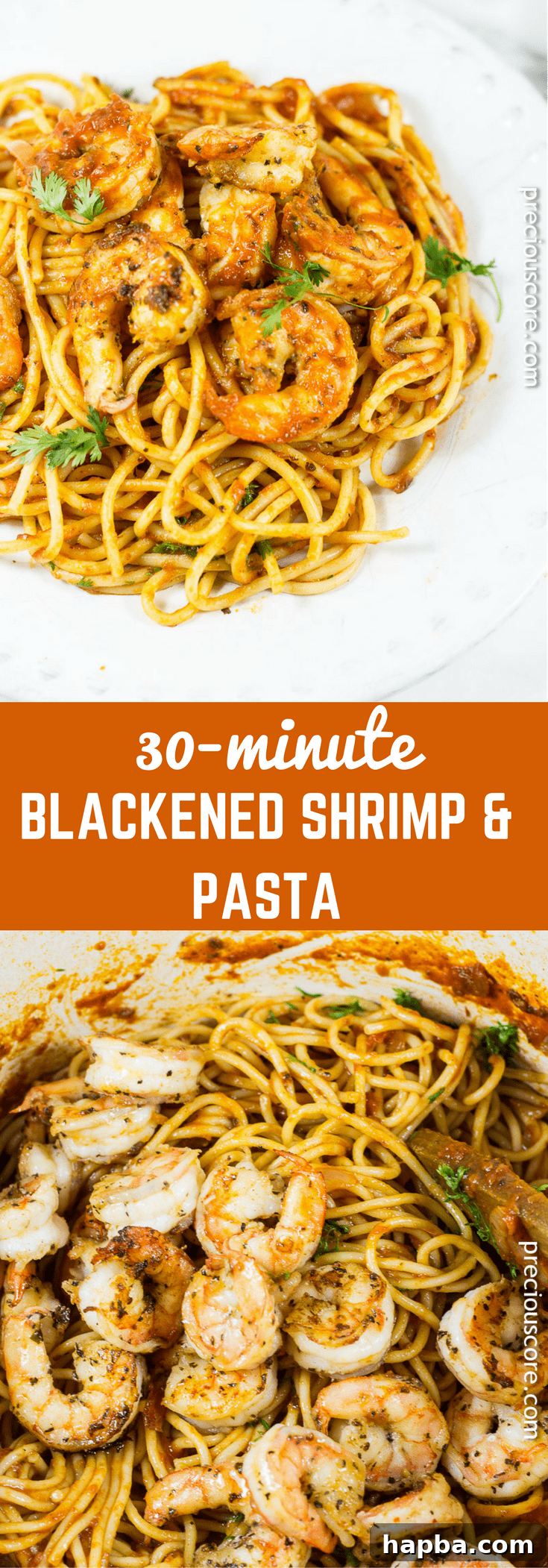 Blackened shrimp pasta - a flavorful pasta dinner made in 30 minutes. Pin this recipe for a quick and easy dinner idea.