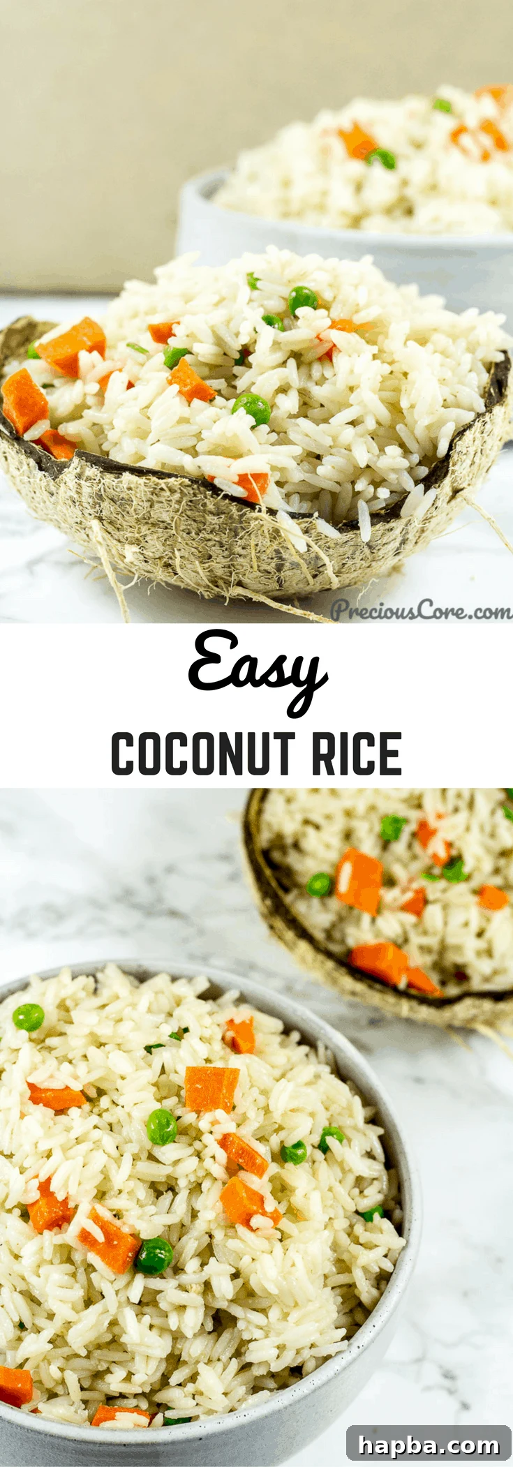 Collage with text "Easy Coconut Rice."