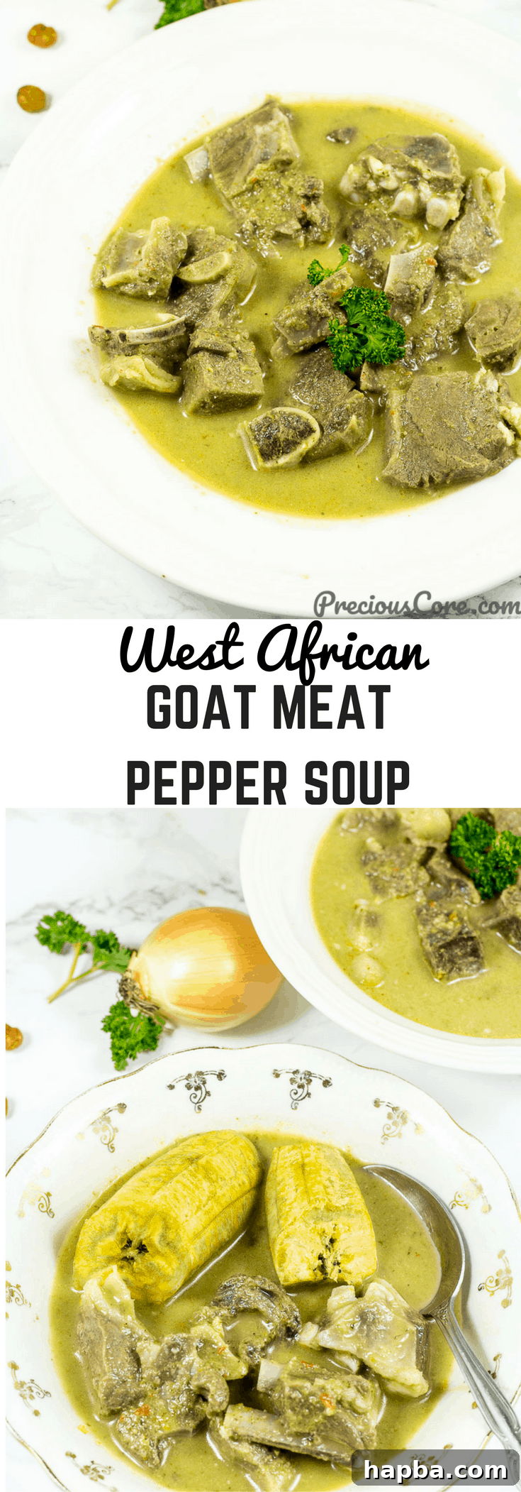 Pinterest collage: West African Goat Meat Pepper Soup, with savory flavors.
