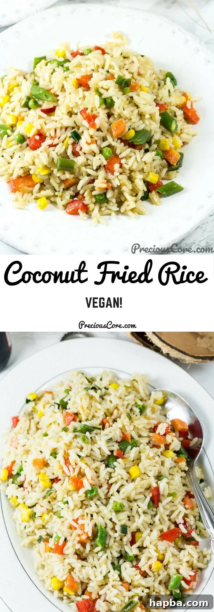 Collage with text "Coconut Fried Rice Vegan!"