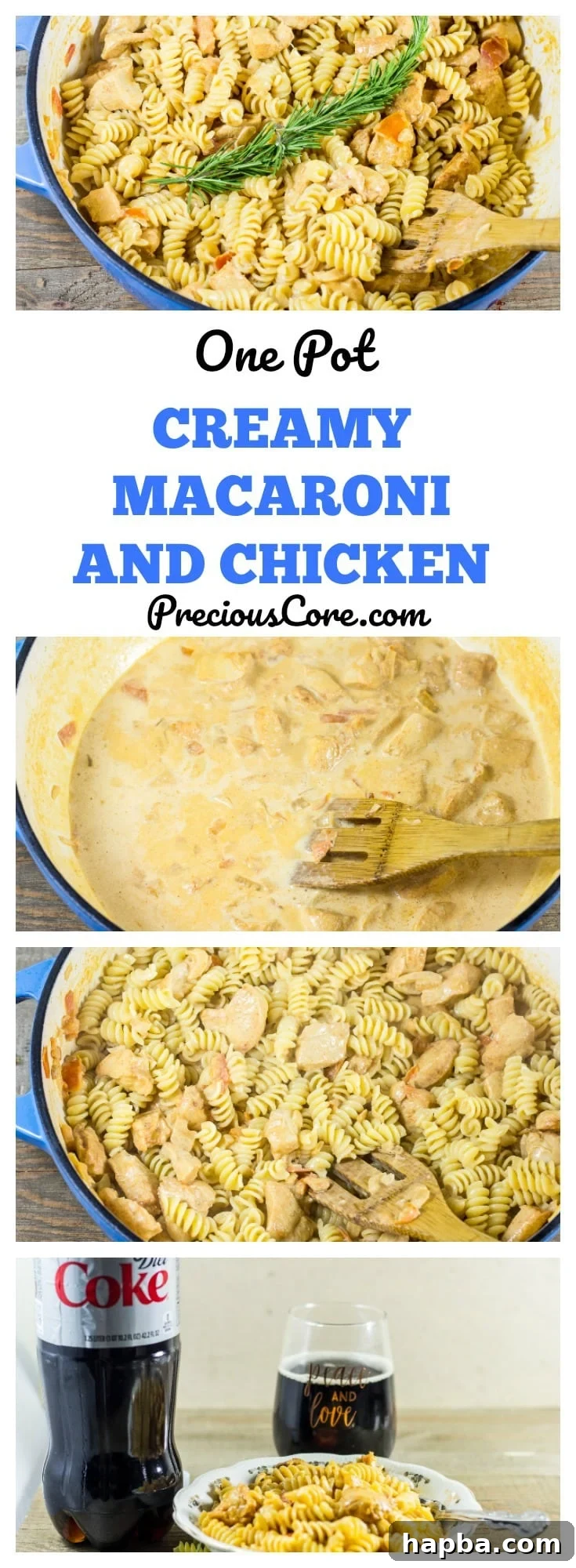 Collage with text "One Pot Creamy Macaroni and Chicken."