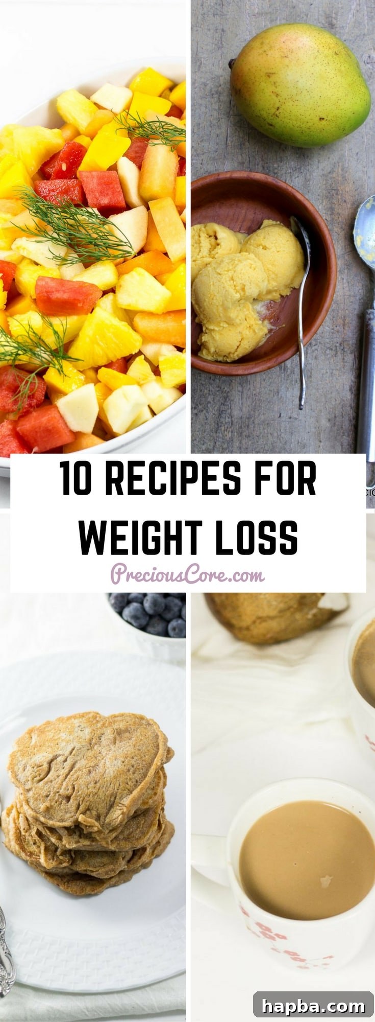 Collage of food with text "10 recipes for weight loss."