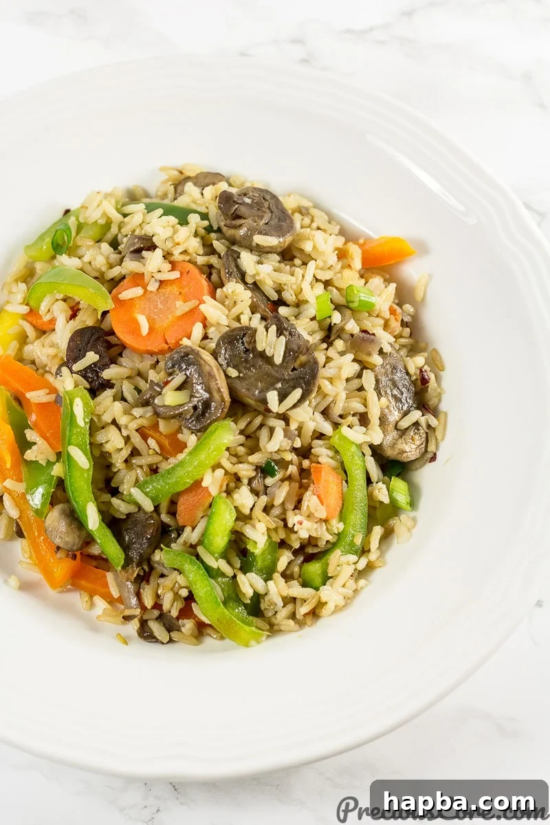 A plate of mushroom fried rice.