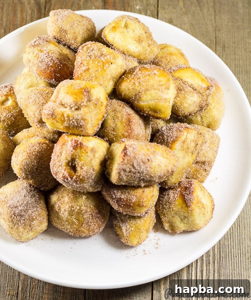 Sugared Cinnamon Pretzel Poppers 5 A bowl overflowing with freshly coated Homemade Cinnamon Sugar Pretzel Bites.