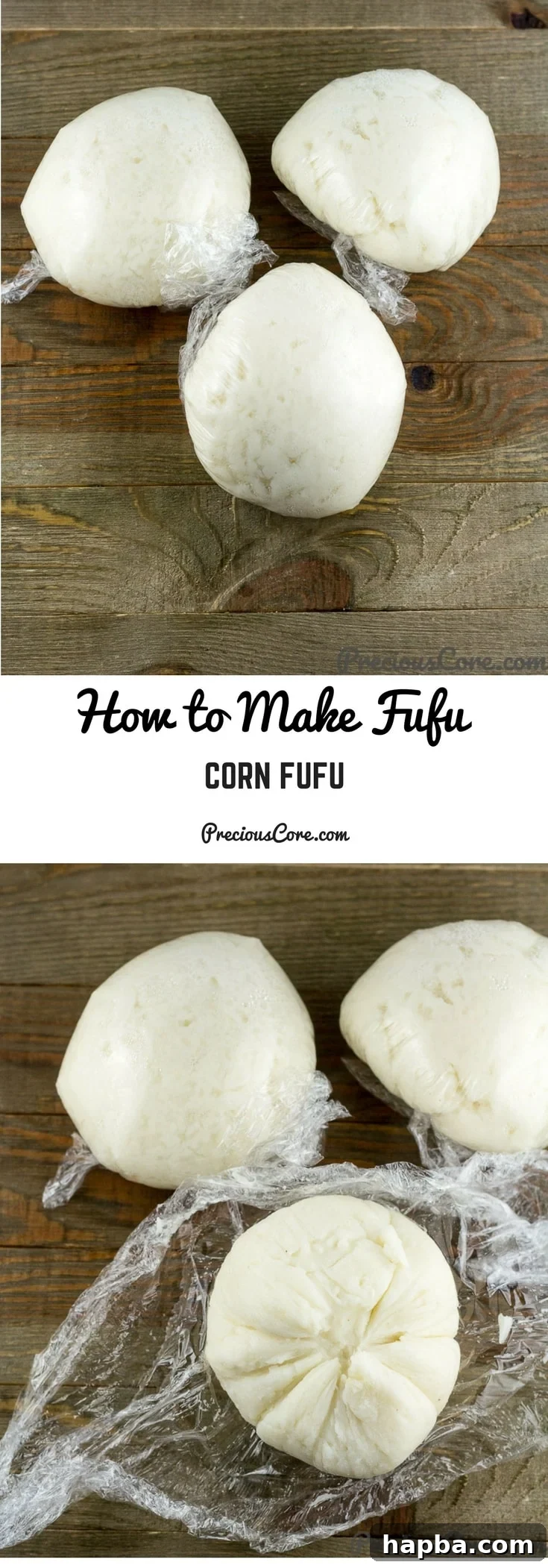 Collage with text "How to Make Fufu Corn Fufu" featuring various stages of preparation and serving.