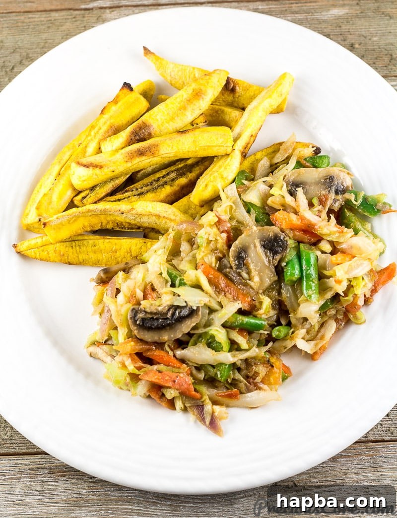 Cameroon Cabbage stew and plantains, a delicious mixed vegetables with cabbage dish.