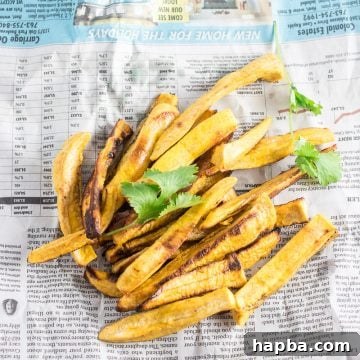 Crispy plantain fries served on a piece of newspaper, a common street food presentation.