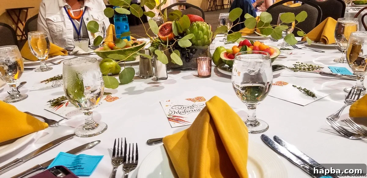 Elegantly set dinner table awaiting guests at the Everything Food Conference's gala dinner