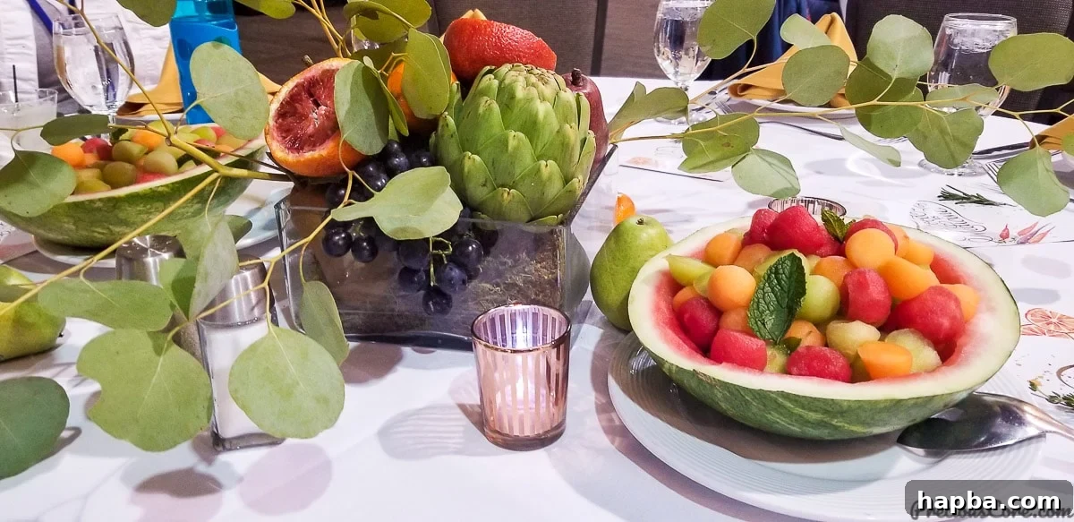 Artfully presented watermelon fruit bowl, a refreshing dessert option at the conference dinner