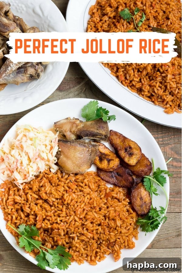 Plates of food with text "Perfect Jollof Rice." showcasing a well-prepared dish.