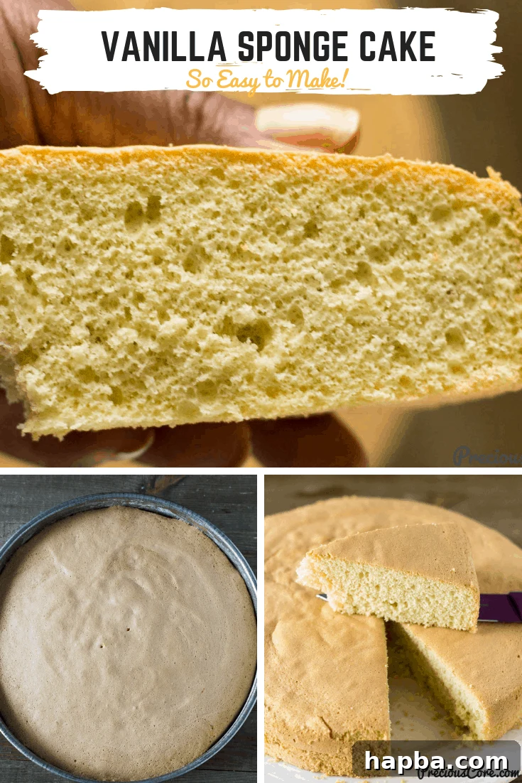 Golden Vanilla Dream 10 Cake collage with text \"Vanilla Sponge Cake So Easy to Make!\"