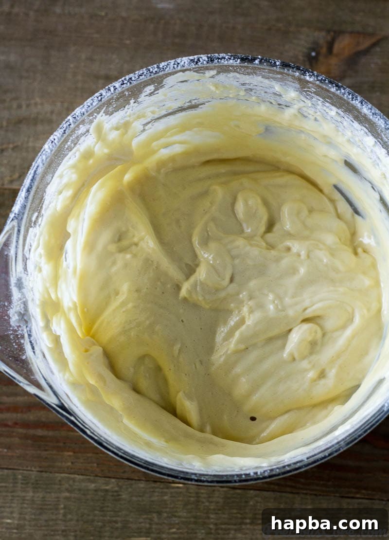 Golden Vanilla Dream 6 Vanilla Sponge Cake batter in a bowl.