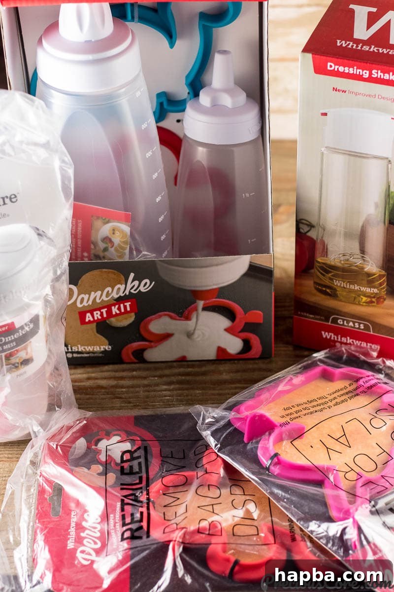 Whiskware product giveaway featuring pancake art kit, batter mixer, and other kitchen gadgets for easy and fun cooking