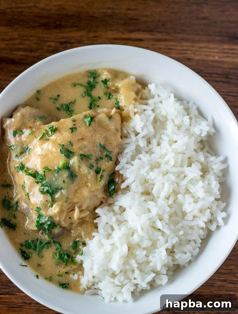 Velvet Chicken Delight 3 Close-up of Chicken in White Sauce garnished with fresh parsley