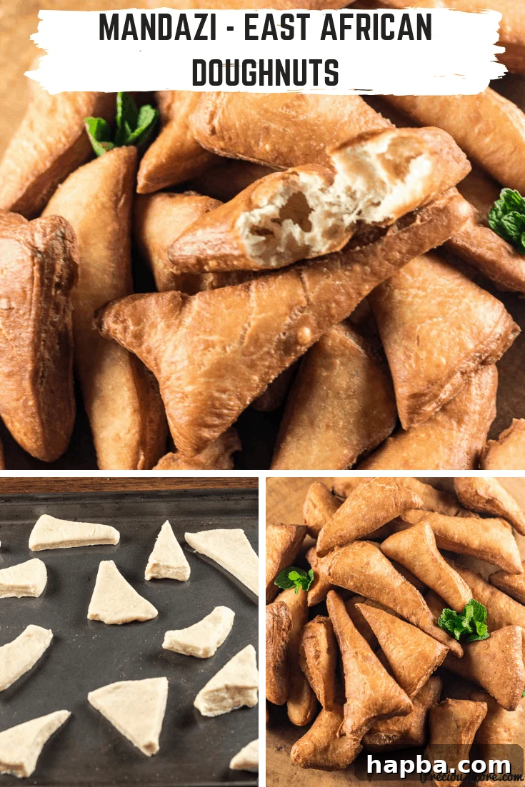 Collage of cooked and uncooked mandazi.