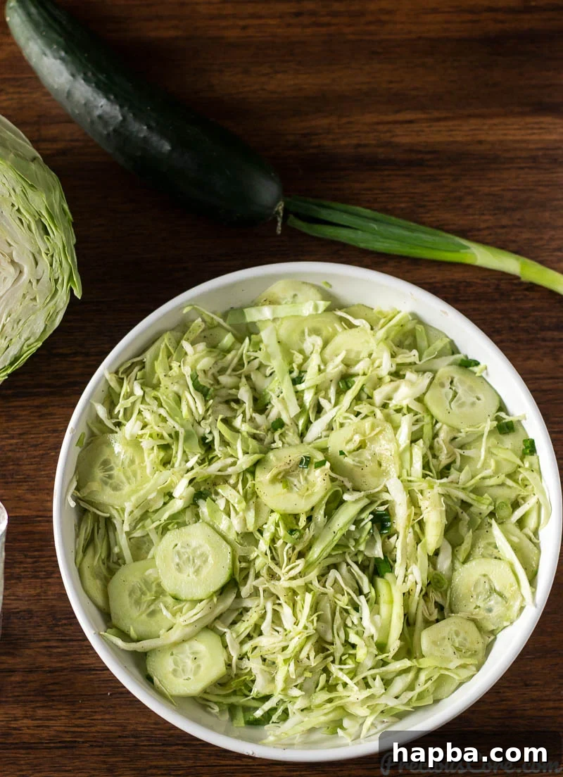 Refreshing Cabbage Slaw 3 A close-up shot of the vibrant Cabbage Salad, highlighting its fresh ingredients and potential for detox.