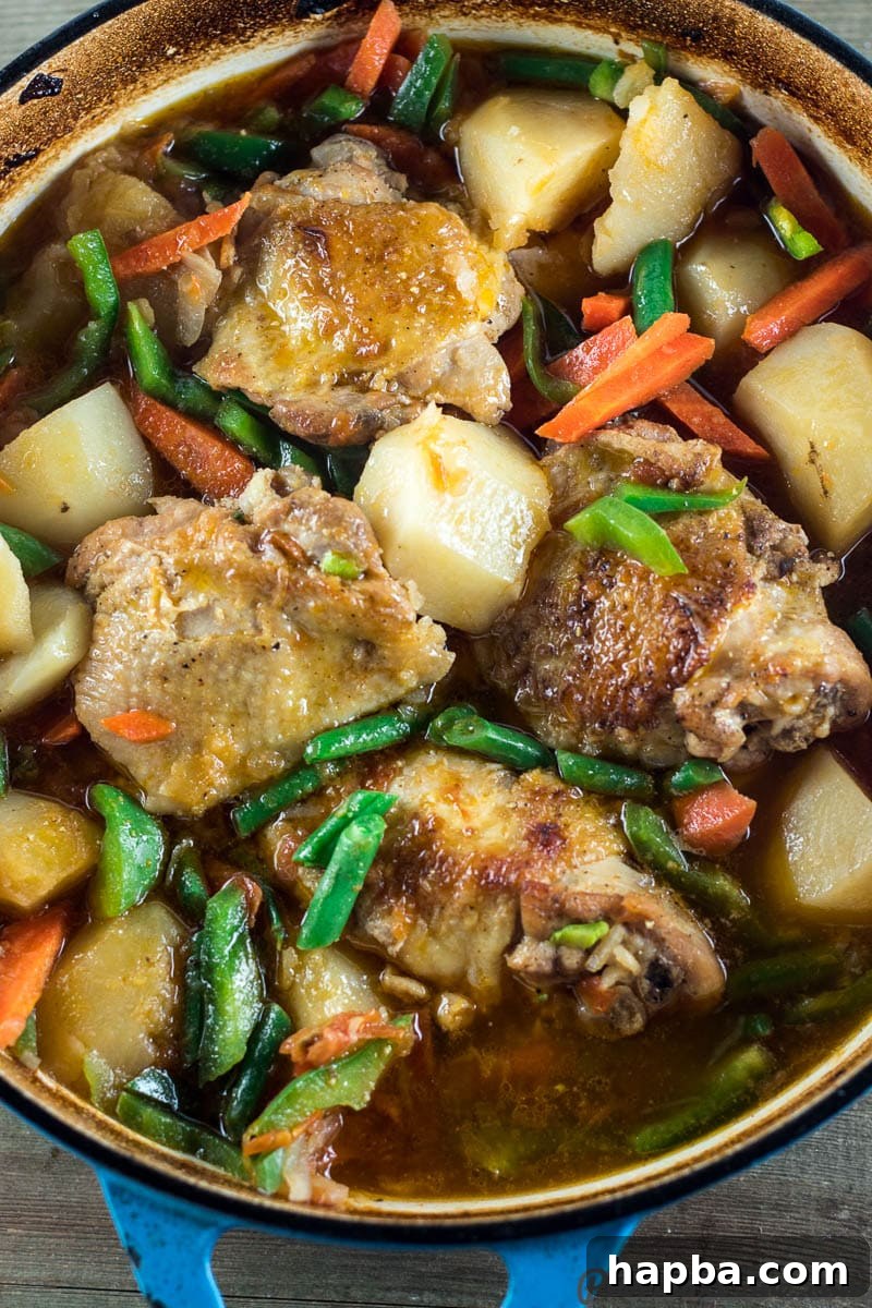 Rustic Chicken and Potatoes 5 Pot of cooked Chicken and Potatoes Dinner, ready to be served
