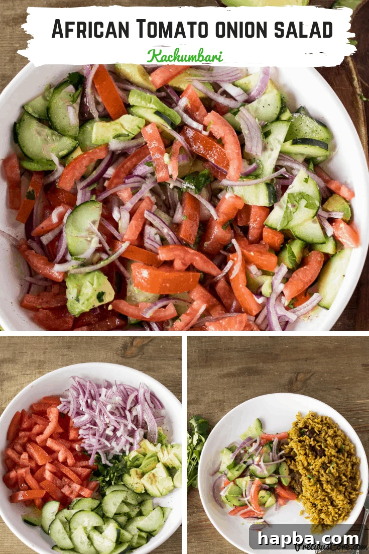Collage of Kachumbari, the authentic African tomato onion salad, showcasing its vibrant freshness.
