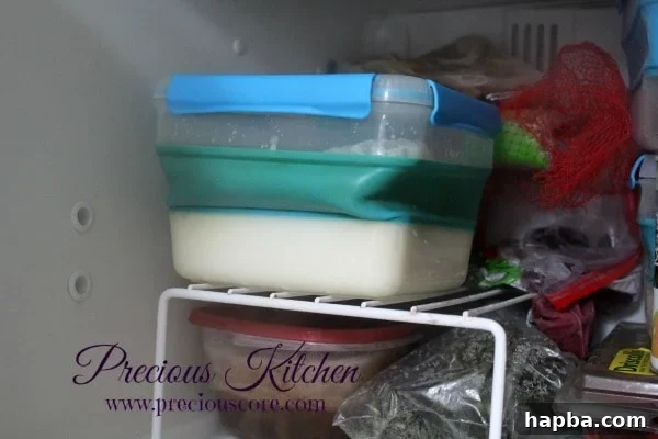 Covered bowl of coconut ice cream mixture placed in a freezer