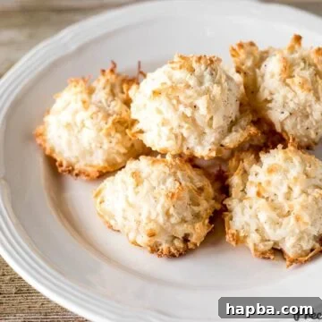 A beautifully presented plate of Easy Coconut Macaroons, highlighting their perfect golden texture.