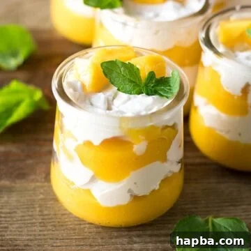 Cups of mango cream, beautifully layered and ready to serve