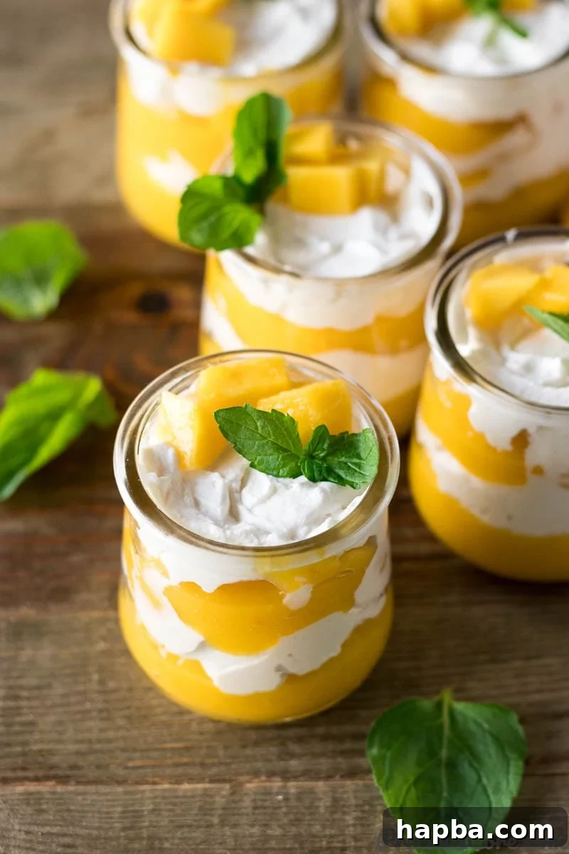 Golden Mango Bliss 7 Beautifully garnished cups of Mango Cream with fresh mint and diced mango