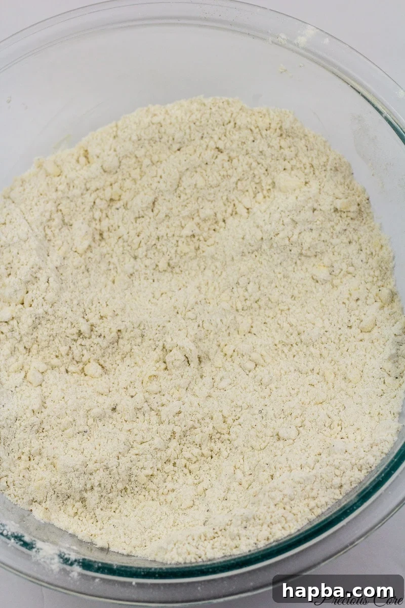 Mixed dry ingredients for doughnuts, resembling fine breadcrumbs.