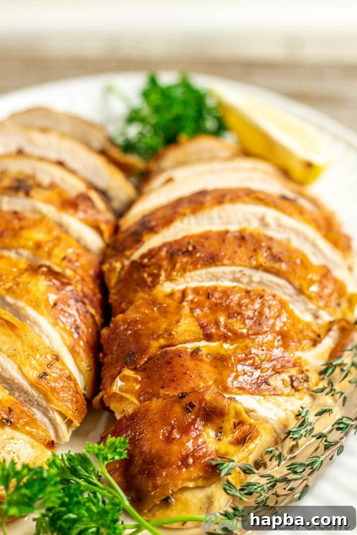 Close up shot of sliced turkey breast