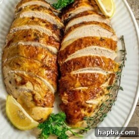 2 sliced baked turkey breasts on serving platter