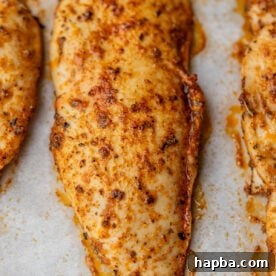 Close-up of juicy baked chicken.