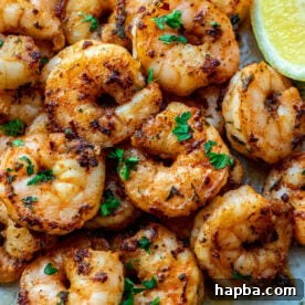 Pan Seared Shrimp on a plate.